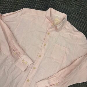 Tommy Bahama Mens Pink Linen Blend Long Sleeve Button Up Shirt Relax Est 1993 L